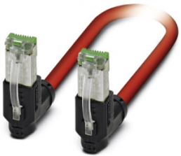 Patch cable, RJ45 plug, angled to RJ45 plug, angled, Cat 5, SF/TQ, PVC, 0.25 m, red