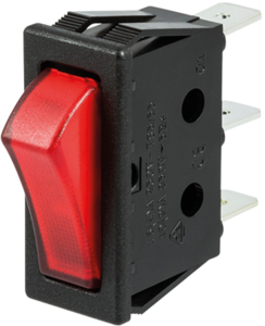Rocker switch, red, 1 pole, On-Off, off switch, 16 (4) A/250 VAC, illuminated, unprinted