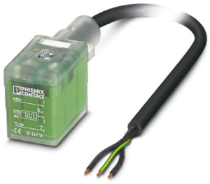Sensor actuator cable, valve connector DIN shape B to open end, 3 pole, 10 m, PUR, black, 1 A, 1401359