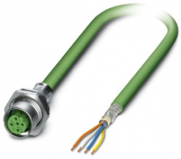 Network cable, M12 socket, straight to open end, Cat 5e, S/TQ, PUR, 2 m, green