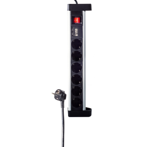 Table power strip, 6-way, 1.5 m, 16 A, with surge protection, black, BS60318