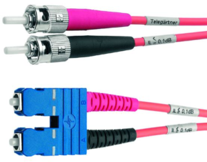 FO duplex patch cable, ST to SC, 2 m, OS2, singlemode 9/125 µm
