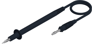 Measuring lead with (test probe, straight) to (4 mm plug, spring-loaded, straight), 1 m, black, PVC, 1.0 mm², CAT O
