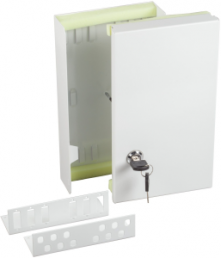 Lockable enclosure with hinged cover, white, for max. 4 splice cassettes or 1 splice cassette plus one distributor plate, 53603.1WS