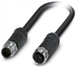 Sensor actuator cable, M12-cable plug, straight to M12-cable socket, straight, 4 pole, 2 m, PE-X, black, 4 A, 1454189