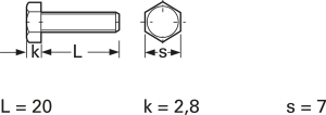 Hexagon head screw, external hexagon, M4, 20 mm, polyamide, DIN 933/ISO 4017