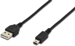 USB 2.0 Adapter cable, USB plug type A to mini USB plug type B, 1.8 m, black