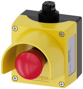 AS-Interface enclosure, 1 emergency stop pushbutton, protective collar, 1 Form B (N/C), latching, 3SU1801-0NB10-4HC2