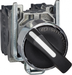 Selector switch, latching, 1 Form A (N/O) + 1 Form B (N/C), black, front ring silver, 2 x 90°, mounting Ø 22 mm, XB4BD25EX
