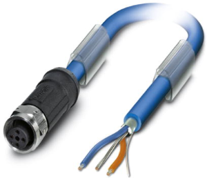 Sensor actuator cable, M12-cable socket, straight to open end, 3 pole, 10 m, PVC, blue, 4 A, 1419084