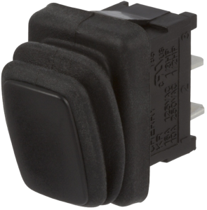 Rocker switch, black, 1 pole, (On)-Off, pushbutton (Form A (N/O)), 16 A/125 VAC, 10 A/250 VAC, IP65, unlit, unprinted