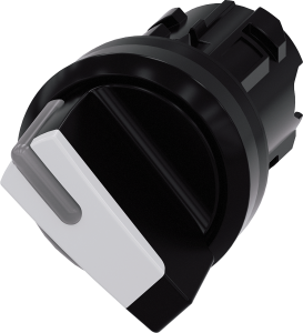 Toggle switch, illuminable, latching, waistband round, white, front ring black, 90°, mounting Ø 22.3 mm, 3SU1002-2BF60-0AA0