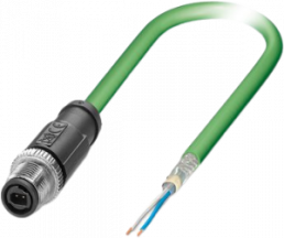 Sensor actuator cable, M12-SPE cable plug, straight to open end, 2 pole, 2 m, PUR, green, 1478365