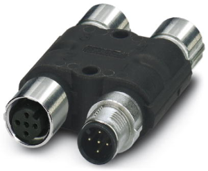 Adapter, 2 x M12 (5 pole, socket) to M12 (5 pole, socket/plug), H shape, 1417414