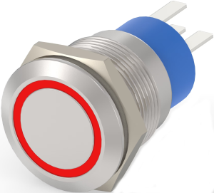 Pushbutton, 1 pole, silver, illuminated  (red), 5 A/250 V, mounting Ø 19.2 mm, IP67, 2213767-7