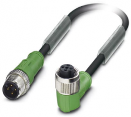 Sensor actuator cable, M12-cable plug, straight to M12-cable socket, angled, 4 pole, 3 m, PVC, black, 4 A, 1415619