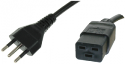 Device connection line, Italy, plug type L, straight on C19 jack, straight, H05VV-F3G1.5mm², black, 2.5 m