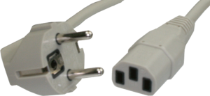 Device connection line, Europe, plug type E + F, angled on C13 jack, straight, H05VV-F3G1.0mm², gray, 2.5 m