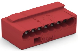 Micro junction box terminal, 8 pole, 0.6-0.8 mm², clamping points: 4, red, clamp connection, 6 A