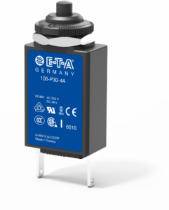Thermal circuit breaker, 1 pole, 0.1 A, 48 V (DC), 240 V (AC), faston plug 2.8 x 0.8 mm, threaded fastening, IP40