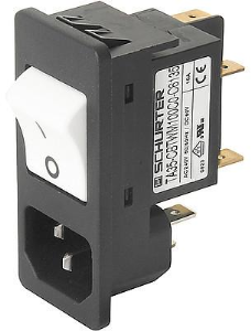 Combination element C14, 2 pole, Snap-in mounting, plug-in connection, black, 3-107-595