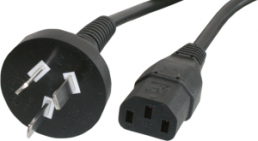 Device connection line, China, plug type I, straight on C13 jack, straight, H05VV-F3G1.0mm², black, 2.5 m