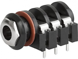 6.3 mm jack panel socket, 3 pole (stereo), solder connection, plastic, 4833.2320