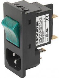 Combination element C14, 2 pole, Snap-in mounting, plug-in connection, black, 6135.0132.0310
