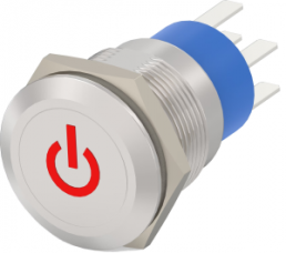 Pushbutton, 2 pole, silver, illuminated  (red), 5 A/250 V, mounting Ø 19.2 mm, IP67, 4-2213766-7