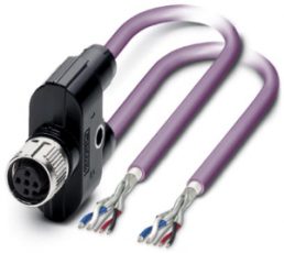 Sensor actuator cable, M12-cable socket, straight to open end, 5 pole, 10 m, PUR, purple, 4 A, 1436149