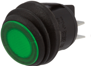 Rocker switch, green, 2 pole, On-Off, off switch, 16 A/125 VAC, 10 A/250 VAC, IP65, illuminated, unprinted