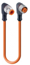 Sensor actuator cable, M12-cable plug, angled to M12-cable socket, angled, 4 pole, 0.6 m, PUR, orange, 4 A, 16014