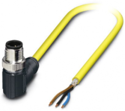 Sensor actuator cable, M12-cable plug, angled to open end, 3 pole, 5 m, PVC, yellow, 4 A, 1406263