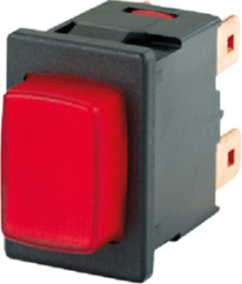 Pushbutton switch, 1 pole, red, illuminated  (red), 10 (8) A/250 VAC, 12 (8) A/250 VAC, 16 (4) A/250 VAC, 19.2 x 12.9 mm, IP40, 1686.1101