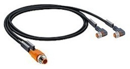 Sensor actuator cable, M12-cable plug, straight to M8-cable socket, angled, 4 pole, 0.3 m, PUR, black, 4 A, 43523