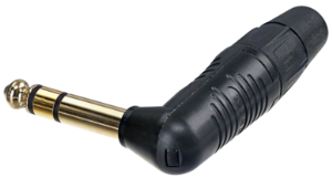 6.35 mm angle jack plug, 3 pole (stereo), solder connection, zinc alloy, RP3RC-BAG