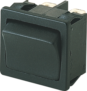 Rocker switch, black, 2 pole, On-Off-On, Changeover switch, 6 (2) A/250 VAC, IP40, unlit, unprinted