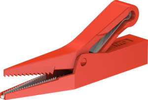 Alligator clip, red, max. 9.5 mm, L 62 mm, socket 4 mm, 64.9209-22