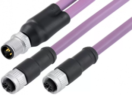 Sensor actuator cable, M12-cable plug, straight to 2 x M12 cable socket, straight, 5 pole, 1 m, PUR, purple, 4 A, 77 9851 2530 50705-0100