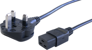Device connection line, UK, plug type G, angled on C19 jack, straight, H05VV-F3G1.5mm², black, 2.5 m