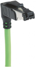 System cable, RJ11/RJ14 plug, angled to open end, Cat 5, PVC, 3 m, green
