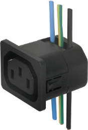 Built-in appliance socket F, 3 pole, snap-in, IDC connection, 2.5 mm², black, 6610.1015.03