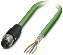 Network cable, M12-plug, straight to open end, Cat 5, SF/TQ, PVC, 1 m, green