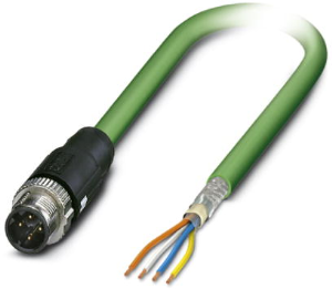 Network cable, M12-plug, straight to open end, Cat 5, SF/TQ, PVC, 5 m, green