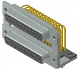 D-Sub socket, 25 pole, Dual port, equipped, socket header/socket header, angled, solder pin, 164A19939X