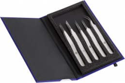 ESD tweezers kit (5 tweezers), uninsulated, antimagnetic, stainless steel, K5HP.SA.DC