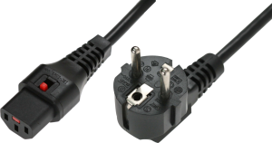 Device connection line, Europe, plug type E + F, angled on C13 jack, straight, H05VV-F3G1.0mm², black, 2 m
