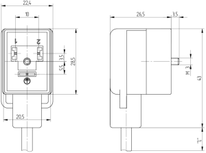 Sensor actuator cable, valve connector DIN shape B to open end, 2 pole + PE, 2 m, PVC, black, 4 A, 12224