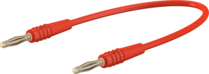 Measuring lead with (2 mm plug, spring-loaded, straight) to (2 mm plug, spring-loaded, straight), 600 mm, red, PVC, 0.5 mm²