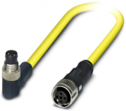 Sensor actuator cable, M8-cable plug, angled to M12-cable socket, straight, 3 pole, 1.5 m, PVC, yellow, 4 A, 1406286
